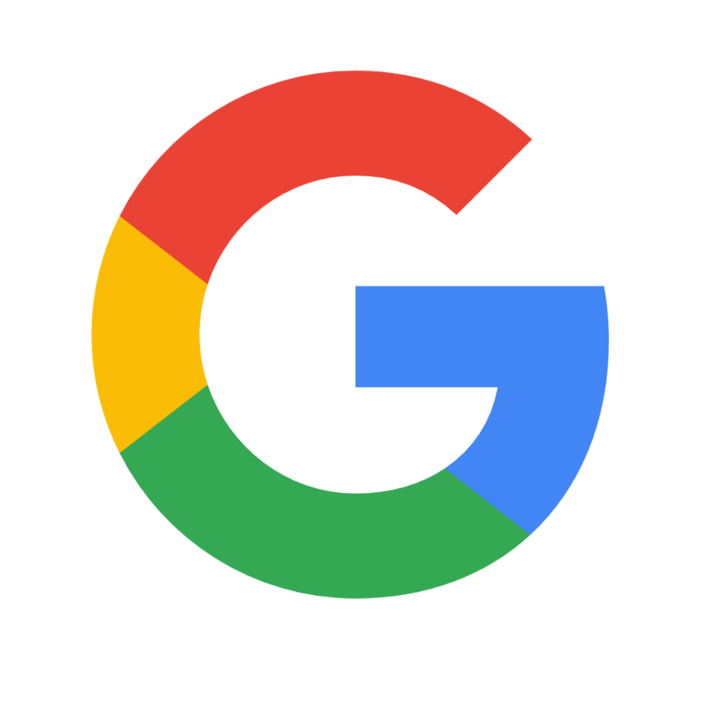 The image shows the Google logo: a capital letter G divided into segments of blue, red, yellow, and green on a transparent background—perfect for representing virtual assistant services or Social Media Virtual Assistants.