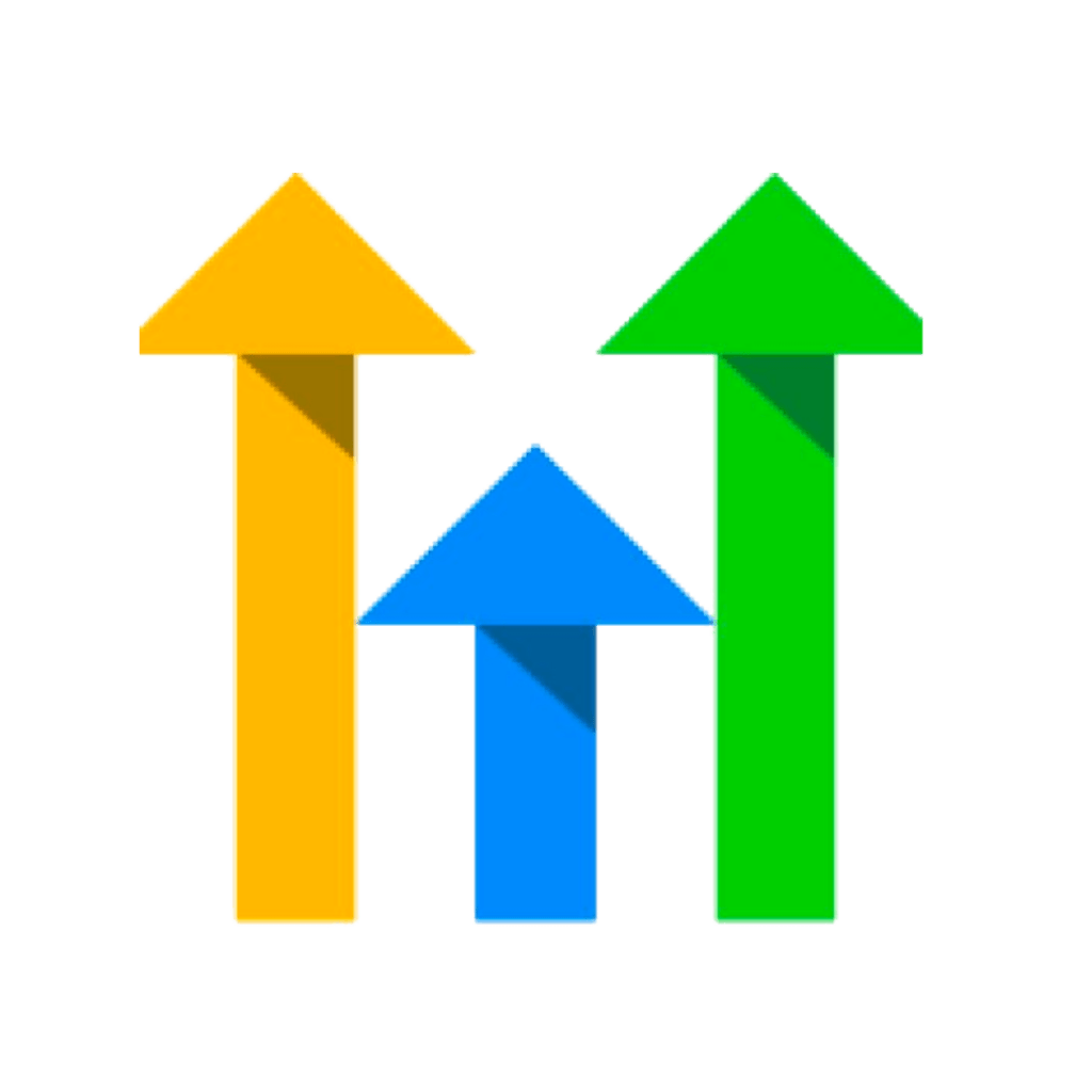 Three upward-pointing arrows in yellow, blue, and green. Perfect for illustrating growth, this icon is ideal for a SALES REPRESENTATIVE ASSISTANT or best executive assistant service aiming to highlight progress and success.