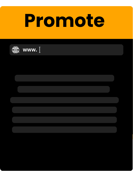 A graphic with a bold orange header that says Promote. Below is a search bar with a globe icon and www. followed by blank space, plus several dark horizontal lines—ideal for showcasing virtual assistant services or Bookkeeping Assistants options.
