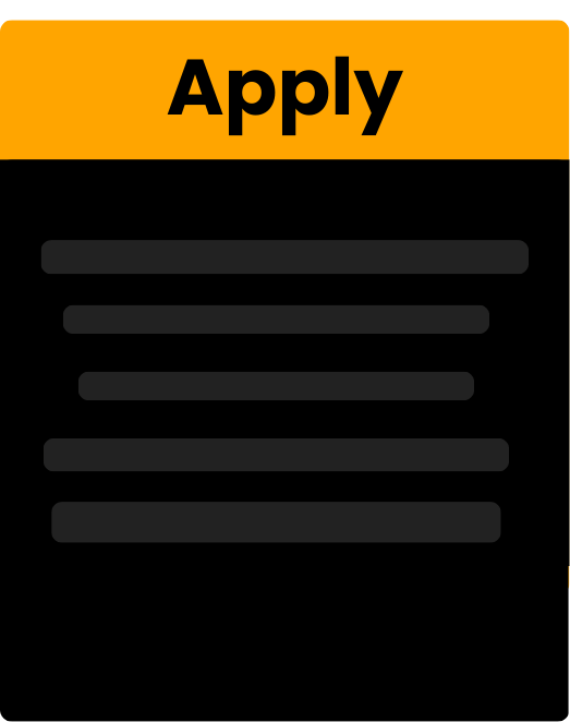 A graphic of a form with a yellow header labeled Apply and several black horizontal lines below, representing text fields on an application form for roles like Bookkeeping Assistants or SALES REPRESENTATIVE ASSISTANT.