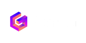 A colorful 3D geometric G logo in shades of purple, pink, and orange, next to the word Gamma in bold white text on a black background.