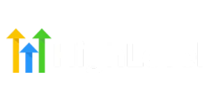 Logo with three upward arrows in yellow, blue, and green next to the words HighLevel in bold white text on a black background.