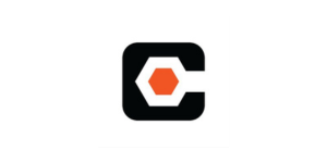 A black letter C surrounds an orange hexagon with a white border, all on a white square background.